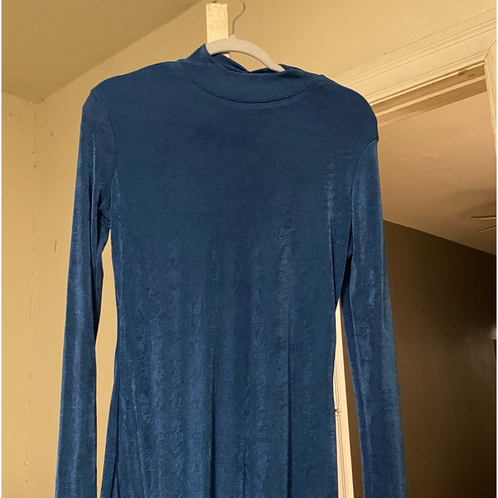 Blue high neck midi dress